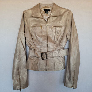Women's Arden B. Leather Jacket Gold Medium
